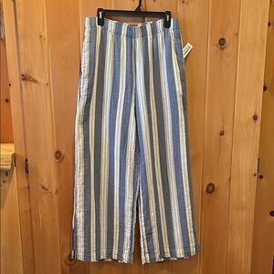 Old Navy Blue and White Vertical Stripe Linen-Blend Pants
